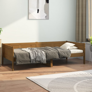 Sofá cama de madera maciza de pino marrón miel 90x190 cm D