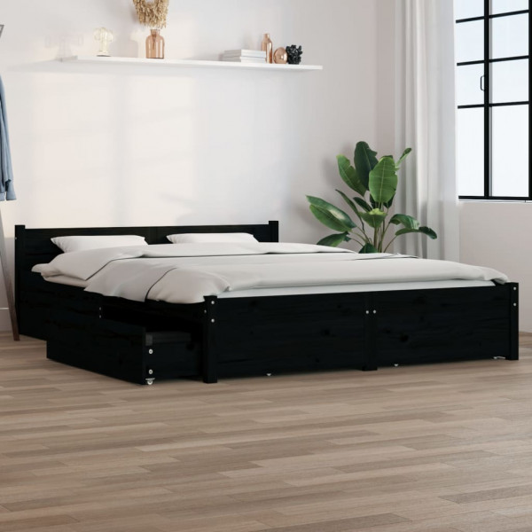 Estructura de cama con cajones negro king size 150x200 cm D