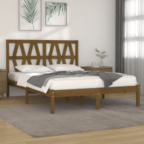 Estructura de cama madera maciza de pino marrón miel 140x200 cm D
