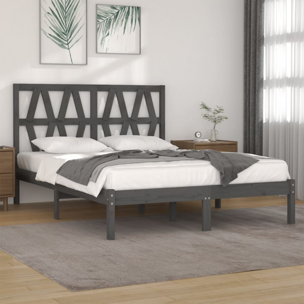 Estructura de cama madera maciza de pino gris 120x200 cm D