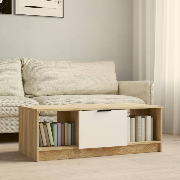 Mesa de centro madera contrachapada blanco y roble 102x50x36 cm D