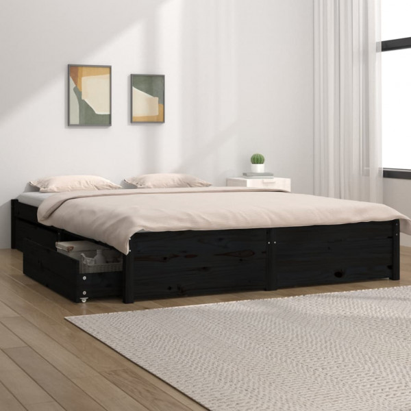 Estructura de cama con cajones negro 140x190 cm D