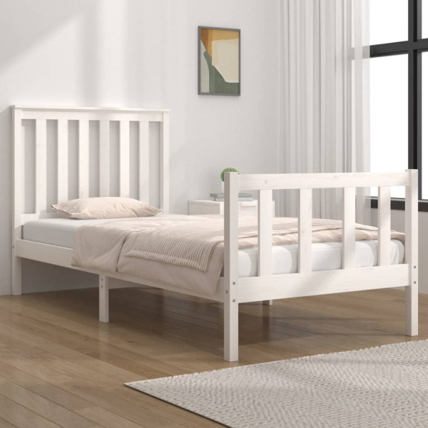 Estructura de cama individual madera maciza blanco 75x190 cm D