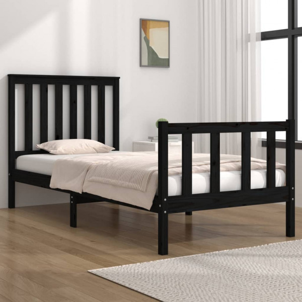 Estrutura cama individual madeira maciça pinho preto 90x190 cm D