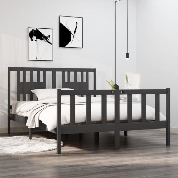 Estructura de cama doble madera maciza gris 135x190 cm D