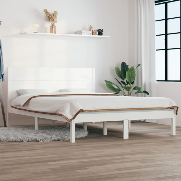 Estructura de cama de madera maciza de pino blanco 160x200 cm D