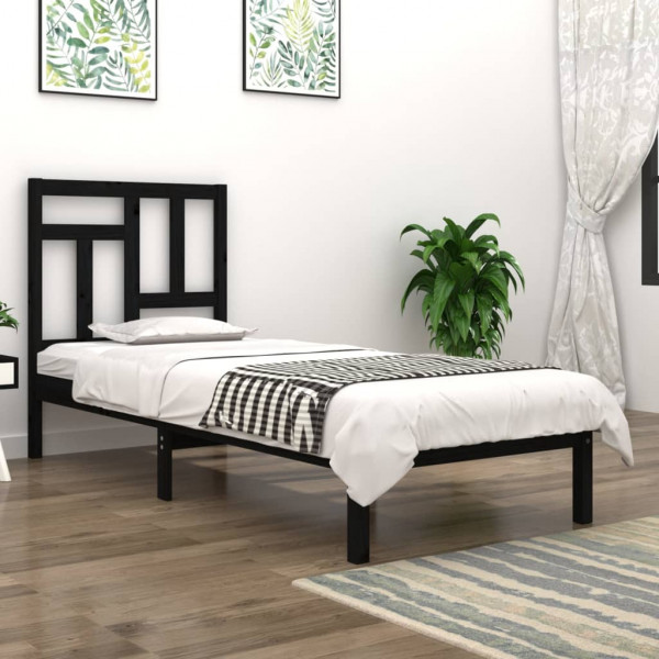 Estrutura cama individual madeira maciça pinho preto 90x190 cm D
