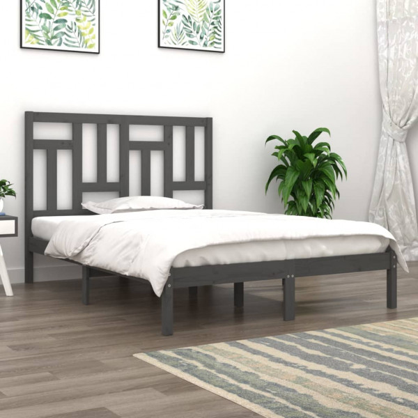 Estrutura de cama madeira maciça de pinho cinza 140x190 cm D