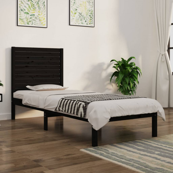 Estrutura de cama individual madeira negra maciça 90x190 cm D