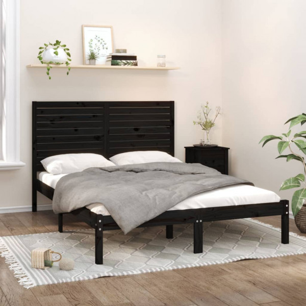 Estrutura de cama em madeira maciça king size preta 150x200 cm D