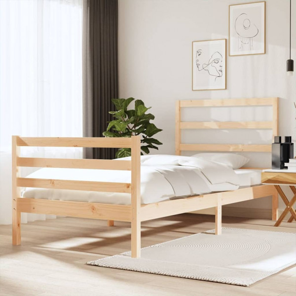 Estrutura de cama individual madeira maciça pinheiro 90x190 cm D