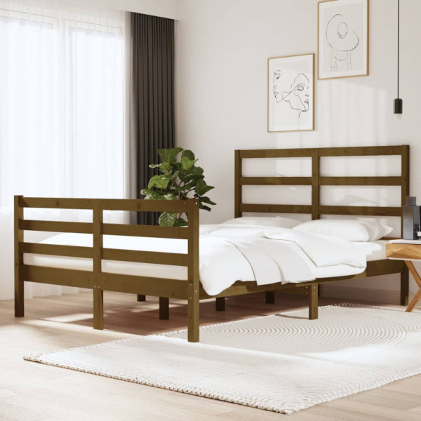 Estrutura de cama dupla pequena madeira de pinho marrom 120x190 cm D