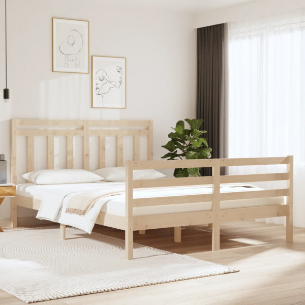 Estrutura de cama de casal em madeira maciça 135x190 cm D