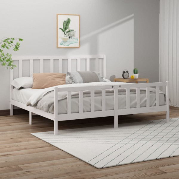 Estrutura de cama madeira maciça de pinho branco 200x200 cm D