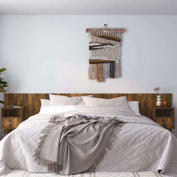 Cabecero de cama con mesitas madera contrachapada roble ahumado D