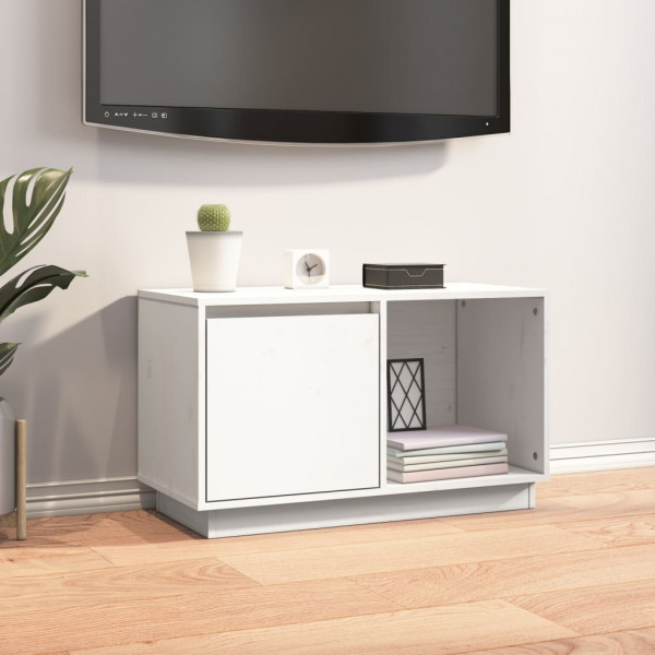 Mueble para TV de madera maciza de pino blanco 74x35x44 cm D