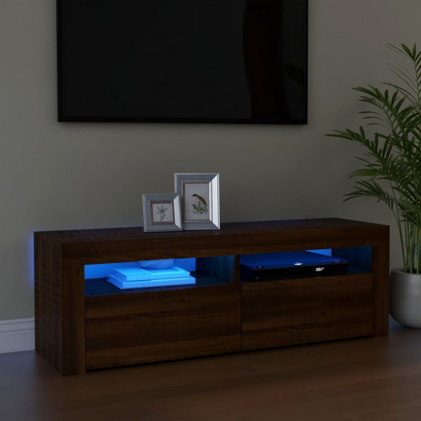 Mueble de TV con luces LED marrón roble 120x35x40 cm D