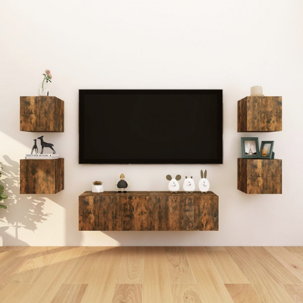 Muebles para TV de pared 8 uds roble ahumado 30.5x30x30 cm D