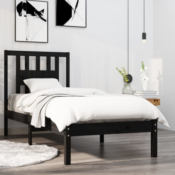 Estrutura de cama individual em madeira maciça preta 75x190 cm D