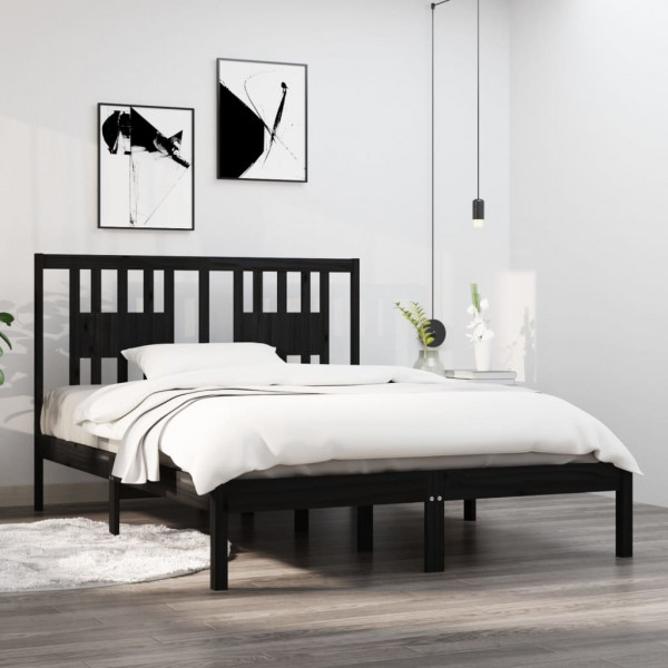 Estructura de cama madera maciza negro 120x190 cm D