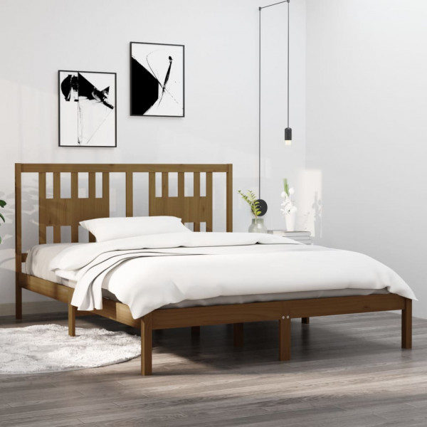 Estructura de cama madera maciza marrón miel 150x200 cm D