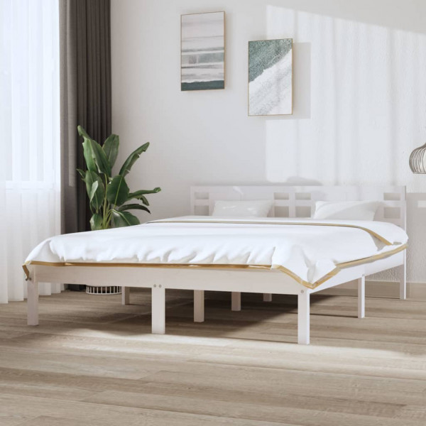 Estructura de cama king madera maciza blanca 150x200 cm D