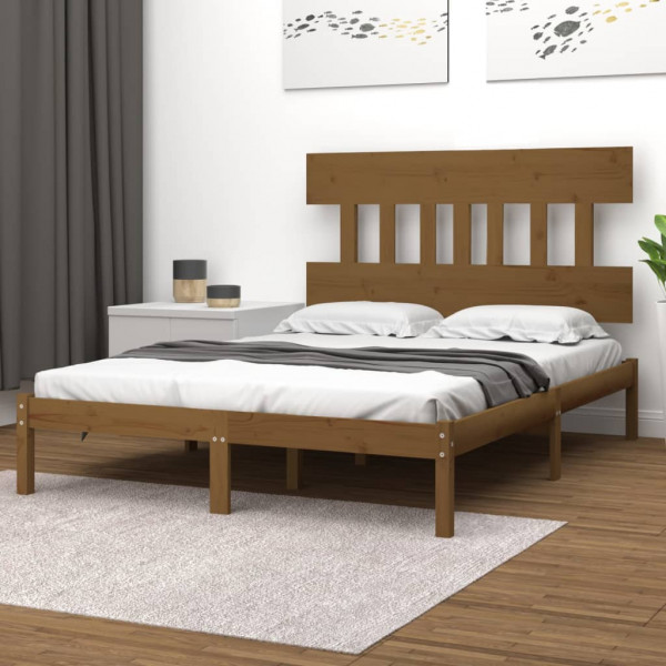 Estructura de cama madera maciza de pino marrón miel 160x200 cm D