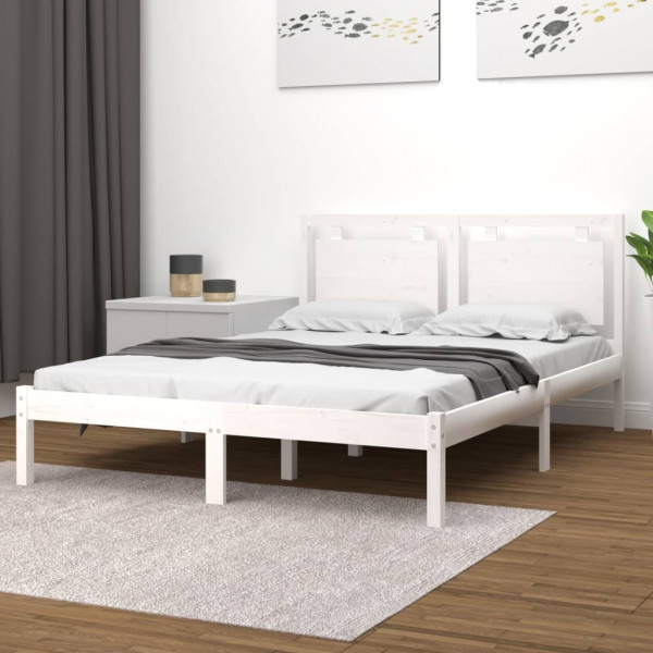 Estrutura de cama king size em madeira maciça branca 150x200 cm D
