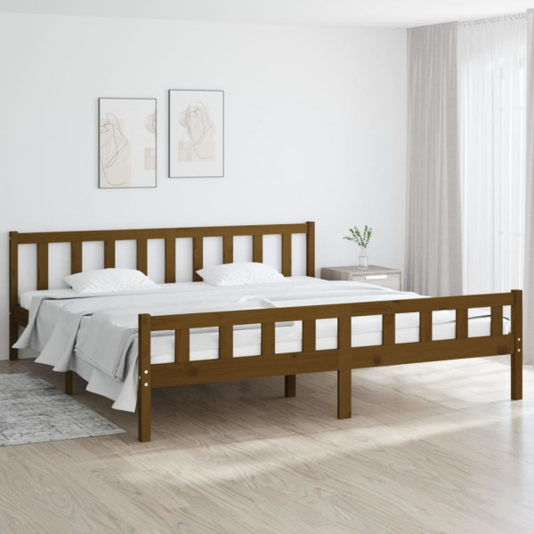 Estrutura de cama em madeira maciça Super King castanho mel 180x200 cm D
