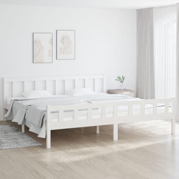 Estrutura de cama em madeira maciça branca 200x200 cm D