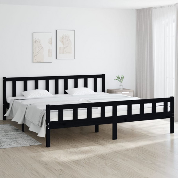 Estrutura de cama de madeira maciça preta 200x200 cm D