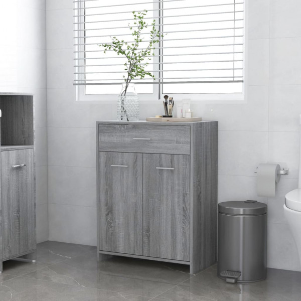 Armario de baño madera contrachapada gris Sonoma 60x33x80 cm D