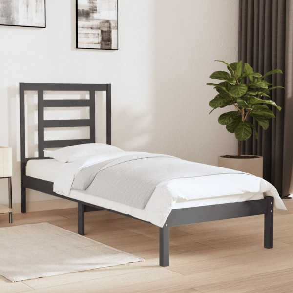Estructura cama pequeña individual madera maciza gris 75x190 cm D