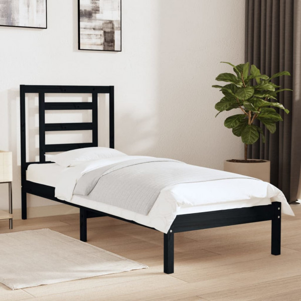 Estructura cama madera maciza individual negro 75x190 cm D