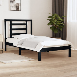 Estructura cama individual madera maciza pino negra 90x190 cm