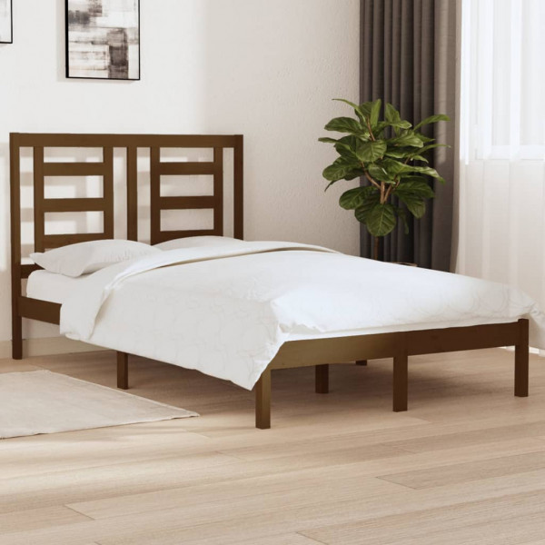 Estructura cama pequeña doble madera maciza marrón 120x190 cm D