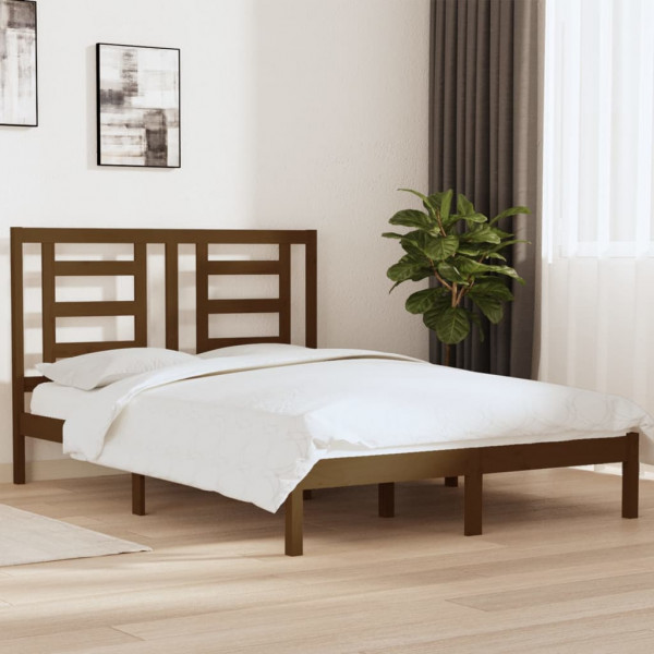 Estructura cama madera maciza de pino doble marrón 135x190 cm D