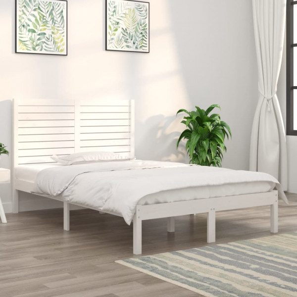 Estructura cama pequeña doble madera maciza blanco 120x190 cm D