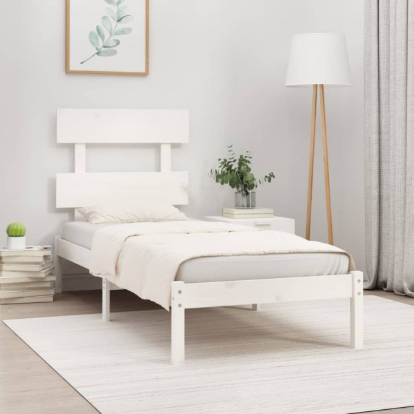 Estructura cama individual madera maciza blanco 75x190 cm D