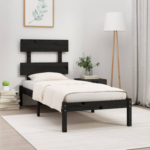 Estructura de cama individual madera maciza negro 75x190 cm D