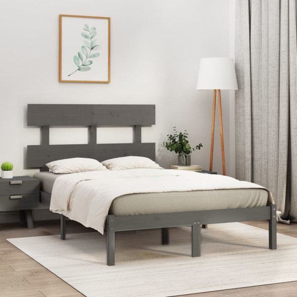 Estrutura de cama de madeira maciça cinza 140x190 cm D