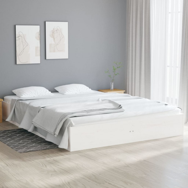 Estructura de cama doble pequeña madera maciza blanca 120x190cm D
