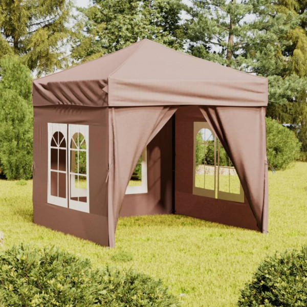 Carpa de fiesta plegable con paredes laterales gris taupe 2x2 m D