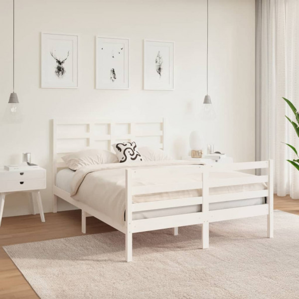 Estrutura de cama de casal em madeira maciça branca 135x190 cm D