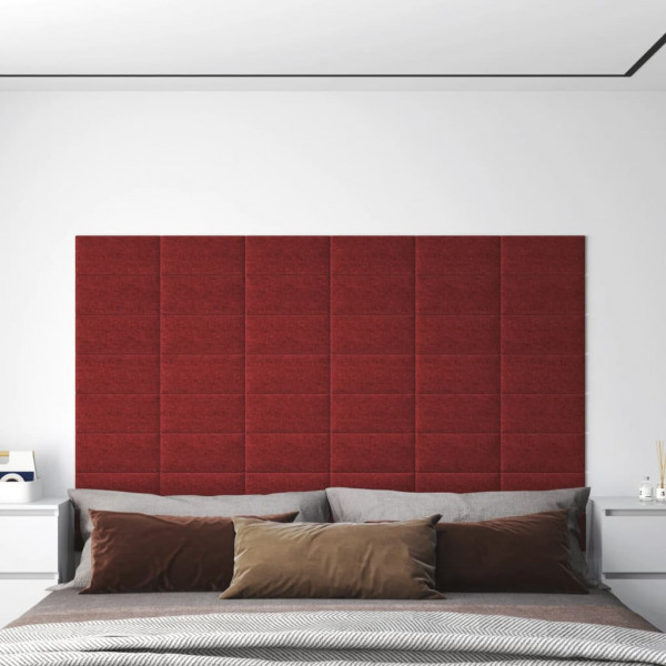 Paneles de pared 12 uds tela rojo tinto 30x15 cm 0.54 m² D