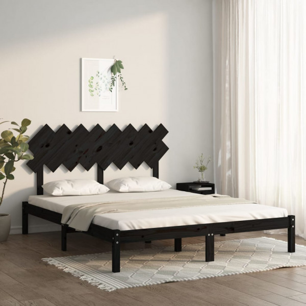 Estructura de cama de madera maciza de pino negra 160x200 cm D