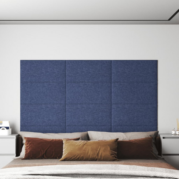 Paneles de pared 12 uds tela azul 60x30 cm 2.16 m² D