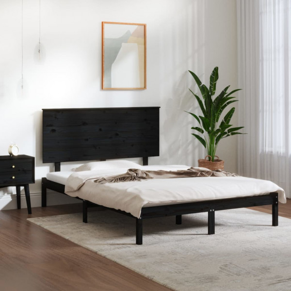 Estructura de cama doble madera maciza negro 135x190 cm D