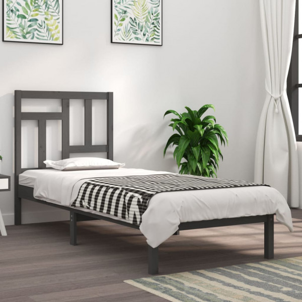 Estructura de cama madera maciza individual gris 75x190 cm D