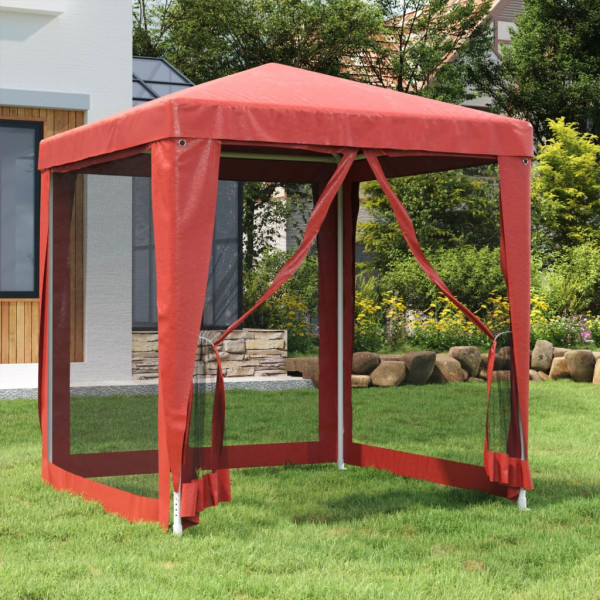 Carpa para fiestas con 4 paredes de malla HDPE rojo 2x2 m D